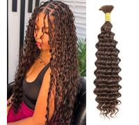 Deep Wave Bulk Human Hair Braiding for Boho Braids Tissage Cheveux Humain Naturels Unprocessed No Weft Tissage Bresilien Curly Bundle Virgin Hair 1 Braid Per Pack 50g Chocolate Brown 16 Pouce