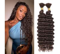 Deep Wave Bulk Human Hair Braiding for Boho Braids Tissage Cheveux Humain Naturels Unprocessed No Weft 100g Tissage Bresilien Curly Extension Virgin Hair 2 Braids Per Pack Chocolate Brown 20 Pouces