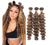 Deep Wave Human Hair Bundles No Tangle No Shedding Brésilien Virgin Hair p427 Highlight Two Tone Color 26 28 30 Pouces Tissage Perruques Cheveux Humains 3 Bundles Total 300g