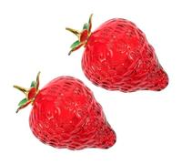 DEEPCRAFF 2 Pièces Figurine de Fruits en Cristal Rouge Élégante et Moderne, Sculpture de Fraise Chic en Alliage, Décoration de Bureau et Presse-papiers Facile à Nettoyer pour Maison
