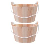 DEEPCRAFF 2 Pièces Seau à Sel en Bois, Bassin d'eau Rustique Élégant | Bois , Poignée Corde, Format Moyen, Posé Table, pour Bains à Domicile et Usage en Établissement