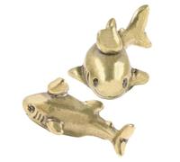DEEPCRAFF 2 Pièces Statue de Requin Miniature en Laiton Finition Antique, Décoration Polyvalente pour Bureau ou Intérieur Design Unique et Style Cartoon