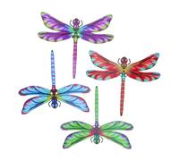 DEEPCRAFF 4 Pièces Décoration Murale Extérieure Fer Forgé avec Libellule Colorée pour Jardin et Patio Ornement Artistique pour Espace de Vie Plein Air
