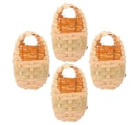 DEEPCRAFF 4 Pièces Nid D'oiseau en Bambou Tissé Main avec Crochet, Abri à Oiseaux pour Jardin, Facile à Installer et Nettoyer, Décoration Rustique en Style Campagne pour Extérieur