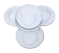 DEEPCRAFF 5 Pièces Assiette de Service Émaillée Ronde Vintage 16cm, Blanche | Bord Bleu, Surface Lisse, Empilable, pour Buffet Intérieur, Snacks