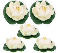 DEEPCRAFF 5 Pièces Fleur de Lotus Artificielle Flottante 10 Cm Semi-Ouverte pour Décoration de Bassin Jardin et Ornement de Fleurs de Lotus Réalistes en Mousse Solide
