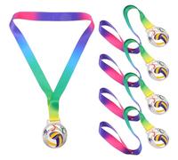 DEEPCRAFF 5 Pièces Médailles de Volleyball avec Ruban en Polyester en Alliage de Zinc Argenté Design Élégant et Creux, Trophées de Participation pour Tournois Scolaires et d'entreprise