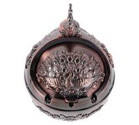 DEEPCRAFF Alliage de Zinc Cendrier avec Couvercle Coupe-Vent Marron Vintage | Usage Intérieur Table, Surface Lisse Facile à Nettoyer, Limite la Dispersion des Cendres, Décoratif