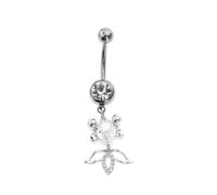 DEEPCRAFF Anneau de Nombril Pendentif Poisson Rouge Scintillant en Acier Inoxydable et Zircon, Décoration Corporelle Créative pour Piercing au Ventre