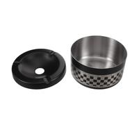 DEEPCRAFF Cendrier avec Couvercle en Acier Inoxydable, Coupe-Vent Fumée | Base Lestée, Bords Arrondis, Surface Lisse à Motif Quadrillé, Usage Intérieur Bureau et Réunions Publiques