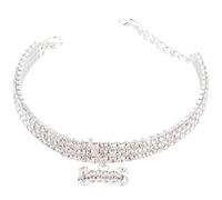 DEEPCRAFF Collier pour Chien Os Mini à Cristaux, Ajustable, Luxe | Polyester Blanc, Boucle Réglable et Chaîne, pour Chien de Compagnie, Marche et Activités Canines