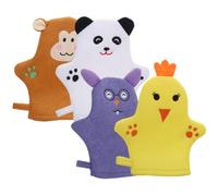 DEEPCRAFF Exfoliant Corps Moufles de Bain à Motifs de Dessins Animés Lot de 4 Polyester pour Garçon et Filles Hygiène de Gommage Corporel Exfoliant Doux