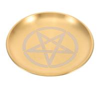 DEEPCRAFF Plateau Décoratif Plateau à Bijoux Pentagramme Rond Or en Acier Inoxydable, sans Bords Vifs, pour Autel, Cérémonies Religieuses et Sacrifices Familiaux