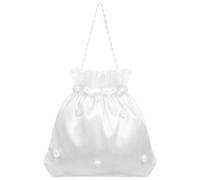 DEEPCRAFF Sac à Main de Mariée en Satin Blanc Orné de Fleurs Élégant Sac à Main pour Demoiselle D'honneur - Petite Pochette à Cordon Fleurie pour La Cérémonie Et La Réception.