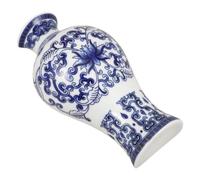 DEEPCRAFF Vase Mural Demi-Vase en Céramique Porcelaine Bleu et Blanc Rétro | Surface Émaillée Peinte à Main, Motifs Chinoiserie, pour Fleurs Sèches et Coins Étroits