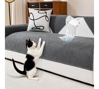 DeepDream Housse de canapé Impermeable, Chenille et résistante aux Rayures pour Chien et Chat, Antidérapante protège canapé 2/3/4 Places pour canapé d'angle, en Forme de L, Gris Foncé, 90 x 210cm