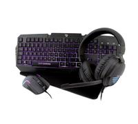 DeepGaming X-Wing Lot de 2 jeux 4 en 1 Clavier à membrane QWERTY avec Ñ rétroéclairé, souris optique RGB 7200 DPI, écouteurs avec microphone, tapis antidérapant, set up gaming multiplateforme