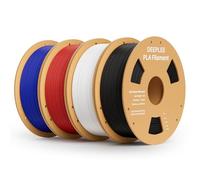 DEEPLEE Filament PLA Noir, Blanc, Rouge et Bleu Foncé 4kg de 1.75 mm avec Haute Précision de +/- 0,02 mm 4 Bobines pour Imprimantes 3D FDM