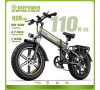 DEEPOWER H20Pro Vélo Électrique Pliable, Moteur Couple 110 N·m, Batterie LG Amovible 48V 25Ah, Pneus Fat 20×4.0 Pouces, Vélo Électrique Tout-Terrain, 7 Vitesses, Freins Hydrauliques Mécaniques, E-bike