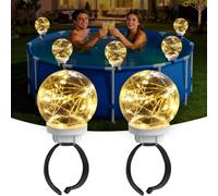 DeeprBling Lumière Piscine Hors Sol Solaire, 2 in 1 Lampe Flottante Piscine pour Metal Frame Pool, Étanche IP68 Éclairage Piscine avec 10 Lumière Modes,LED Boule Lumineuse Piscine pour Jardin-2 Pièces