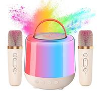 DeeprBling Mini Machine de Karaoké avec 2 Micro sans Fil, Enceinte Bluetooth Karaoké pour Enfant Adulte, 2024 Mini Karaoke Machine Améliorée avec Lumières LED Colorées, Effects de Changements de Voix
