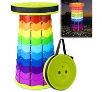 DeeprBling Tabouret Pliant Portable avec Lumière LED, Tabouret de Camping Télescopique, Tabouret Pliable Portable Reglable en Hauteur, Tabouret Pliant Retractable pour Randonnée, Couleur Arc-en-Ciel
