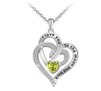 DeepSage Collier avec pendentif en forme de cœur en argent sterling avec oxyde de zirconium, gravure « I Love You to the Moon and Back », choix parfait pour un anniversaire, Noël, la Saint-Valentin et