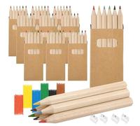 Deepton Lot de 10 paquets de petits crayons de couleur de 6 crayons de | Lot de 60 crayons en bois multicolores avec 4 taille-crayons, crayons de couleur pour enfants pour dessin, écriture