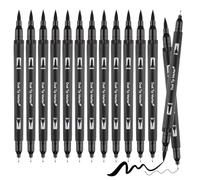 Deepton Lot de 12 feutres noirs à pointe fine - Noir - Stylo pinceau - Bullet Journal - Feutres étanches - Feutres épais et fins pour écrire, dessiner, esquisser