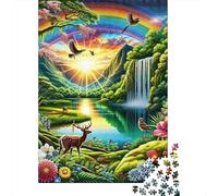 Deer 1000 Morceaux Papier Écologique Rainbow Deer Casse-tête Entraînement Cérébral Divertissement Weekend Domicile Facile Nettoyer Loisirs 38x26cm/1000pcs