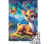 Deer 1000 Pièces Carton Solide Puzzle Adultes Biche Papillon Puzzle Portable Soirée Jeux Famille Stimulant Amusant Entraînement Cérébral 52x38cm/1000pcs
