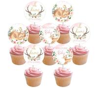 Deer baby shower decor girl, 24pcs Oh, Deer est une fille Cupcake tops, bienvenue bébé Cupcake picked rose, fawn Doe Woodland animal baby shower Products