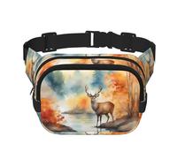 Deer by the River Sac banane carré double couche - Sac banane unisexe partout pour la course, les voyages, la randonnée, le fitness, noir, taille unique, Noir/blanc, One Size