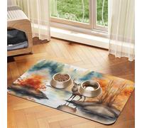 Deer by the River Tapis d'alimentation antidérapant en cuir absorbant pour animal domestique Séchage rapide Imperméable Lavable 40 x 60 cm
