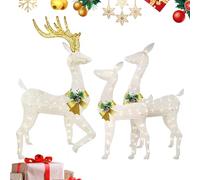 Deer de Noël illuminé - Famille de rennes en acrylique 36 x 21 cm 46 x 21 cm Cour de fête Sculpture de Noël LED LED | Kit décoratif de cerfs 3D pour jardin intérieur