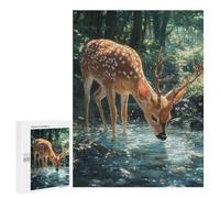 Deer Drinking Water in Forest Puzzle 1000 Pièces Educa Jouet en Bois Cadeau Unique Décoration Intérieure Jeu Éducatif Challenge Toy Adultes Et Enfants À Partir De 14 Ans 500 PCS