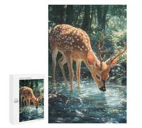 Deer Drinking Water in Forest Puzzle 1000 Pièces Educa Jouet en Bois Cadeau Unique Décoration Intérieure Jeu Éducatif Challenge Toy Adultes Et Enfants À Partir De 14 Ans 1000 PCS