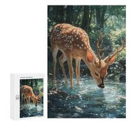 Deer Drinking Water in Forest Puzzle 1000 Pièces Educa Jouet en Bois Cadeau Unique Décoration Intérieure Jeu Éducatif Challenge Toy Adultes Et Enfants À Partir De 14 Ans 300 PCS