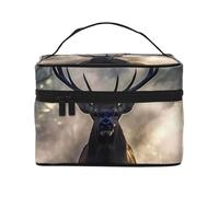 Deer Forest Trousse de maquillage de voyage - Organiseur de toilette portable avec compartiments zippés pour pinceaux, bouteilles et soins de la peau