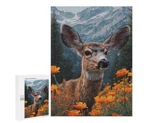 Deer in Mountain Flowers Puzzle 1000 Pièces Educa Jouet en Bois Cadeau Unique Décoration Intérieure Jeu Éducatif Challenge Toy Adultes Et Enfants À Partir De 14 Ans 500 PCS