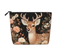 Deer in the flowers Trousse de toilette et de maquillage pour femme - Unisexe - Trousse de toilette - Trousse de rangement pour soins personnels - Noir - Taille unique