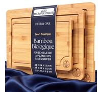 Deer & Oak Lot de 3 Planches à Découper Bambou avec Poignées et Rainures