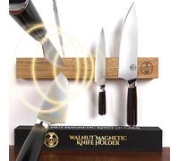 Deer & Oak Porte-Couteaux Magnétique (40cm) - Rangement Mural Compact en Bois de Noyer - Aimants Doubles pour Stockage Sécurisé