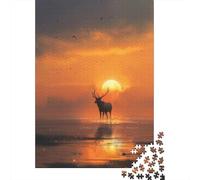 Deer Silhouette at Sunset Puzzle Adulte De 1000 Pièces, 70x50cm/1000pcs, Carton Blanc pour Un Tri Organisé; pour Un W nd Paisible À La Maison