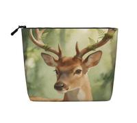 Deer Wash Art Trousse de maquillage en faux lin léger | Imitation lin léger. Résistant à l'eau. Fermeture éclair lisse.