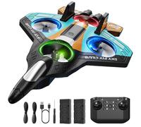 DEERC Avion RC en mousse pour enfants, radiocommandé, avec maintien de l'altitude, flips 3D et lumières LED, 2 batteries, avion RC adapté aux débutants pour garçons et filles (bleu-orange)