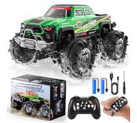 DEERC Monster Truck/Bateau RC Amphibie, Voiture Télécommandée étanche IPX7 avec Détection de Mouvements, Voiture RC 4 Roues Motrices 2,4 GHz avec Rotation à 360°, Lumière Fluide, Cadeaux pour Enfants