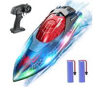 DEERC Spider Bateau Télécommandé avec lumière LED pour Enfants, RC Boat entièrement proportionnel 2,4 GHz pour piscines et Lacs, autonomie de 80 Minutes, Jouets de Piscine, récupération de chavirage