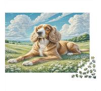 Deerhound écossais Papier Lourd Cocker Spaniel allongé dans Un Champ d’Herbe Verte Puzzle Cadeau d’Anniversaire idéal 52x38cm/1000 pièces