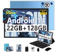 DEERTiME 2025 Newest Tablette Android 14,Tablette 10.1 Pouces 22Go RAM+128Go ROM(TF 1To),8 Cœurs 2.0GHz,5G WiFi, GMS,8000mAh/WideVine L1/FHD/BT5.0/GPS/Tablette 2 en 1 avec Clavier Souris-Bleu